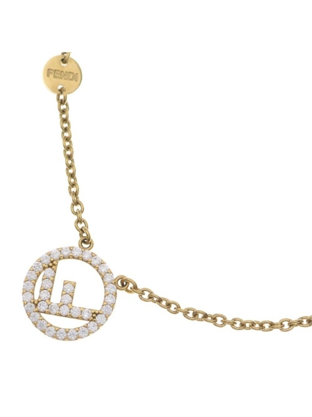 Fendi Line Stone Circle Logo Necklace Pendant Chain Gold - Picture 1 of 6